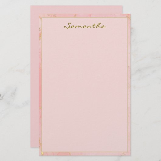 Aangepaste Naam Roze en Goud Briefpapier (Voorkant / Achterkant)
