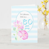 Aangepaste naam Roze en Stripes 60e verjaardag Kaart (Gele Bloem)