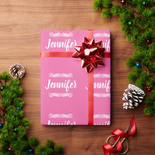 Aangepaste naam roze en wit cadeaupapier (Feestdagen Geschenken)