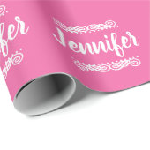 Aangepaste naam roze en wit cadeaupapier (Rol Hoek)