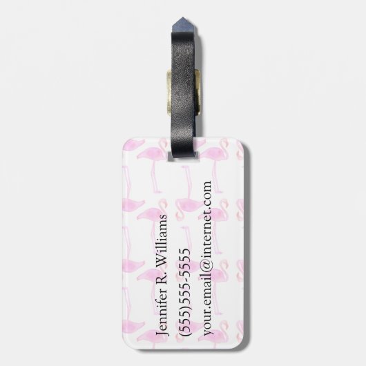 Aangepaste naam Roze Flamingo patroon Bagagelabel (Achterkant verticaal)