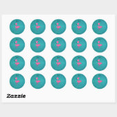 Aangepaste naam roze flamingo turquoise glitter ronde sticker (Vel)
