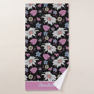 Aangepaste naam roze florale naadloos patroon badhanddoek