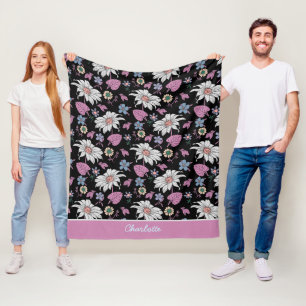 Aangepaste naam roze florale naadloos patroon fleece deken