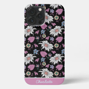 Aangepaste naam roze florale naadloos patroon iPhone 13 pro max hoesje