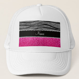 Aangepaste naam roze glitter light grijze zebrastr trucker pet