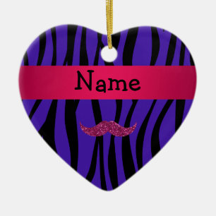 Aangepaste naam roze glitter mustahce keramisch ornament