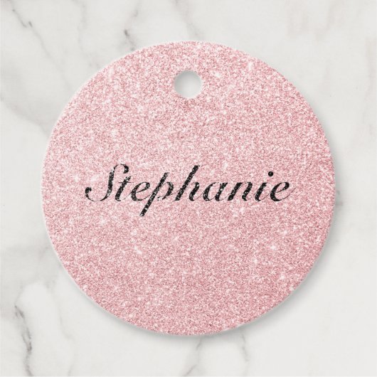 Aangepaste naam Roze glitter Sparkle Style Bedankjes Labels (Voorkant)