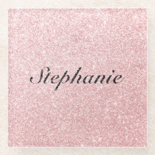 Aangepaste naam Roze glitter Sparkle Style Glazen Onderzetter