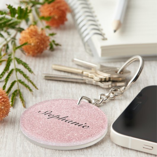 Aangepaste naam Roze glitter Sparkle Style Sleutelhanger (Voorkant Rechts)