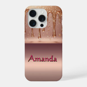 Aangepaste naam Roze gouden druppel ✨ Metaalglitte iPhone 15 Pro Hoesje