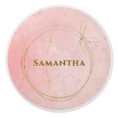 Aangepaste Naam Roze & Gouden Keramische Knop (Voorkant)