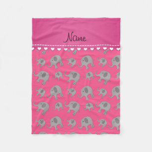 Aangepaste naam roze grijze olifanten fleece deken