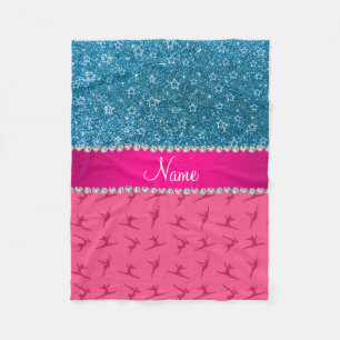 Aangepaste naam roze gymnastiek blauwe glitterster fleece deken
