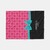 Aangepaste naam roze hond poten turquoise bow fleece deken (Voorkant (Horizontaal))