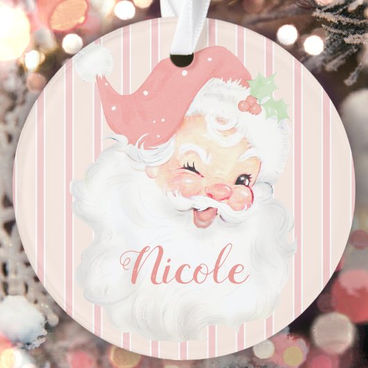 Aangepaste naam Roze kerstkerstfeestdag Ornament