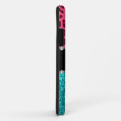 Aangepaste naam roze leopard turquoise glitter Case-Mate iPhone case (Achterkant/rechts)