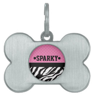 Aangepaste Naam Roze met Zebra Pet Tag Huisdieren Naamplaatje