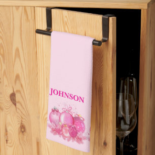 Aangepaste naam Roze Ornament Kerstversiering Theedoek