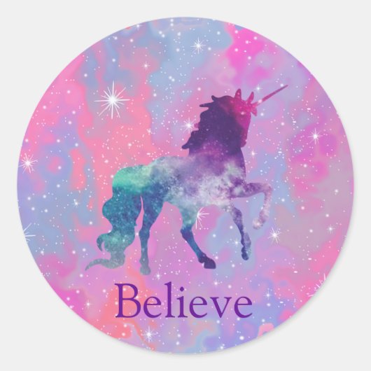 Aangepaste naam Roze/Paarse Galaxy Unicorn Sticker (Voorkant)