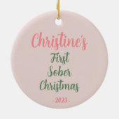 Aangepaste naam Roze Pastel Sober Kerstcadeau Keramisch Ornament (Achterkant)