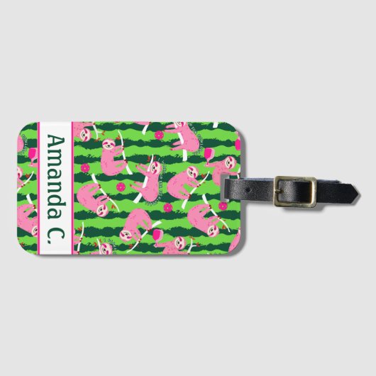Aangepaste naam Roze pickleball luiaards 🦥 Bagagelabel (Voorkant (horizontaal))