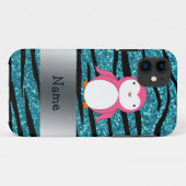 Aangepaste naam roze pinguïn zebra strepen Case-Mate iPhone case (Achterkant (horizontaal))