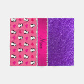 Aangepaste naam roze pinguïns indigo paarse glitte fleece deken (Voorkant (Horizontaal))