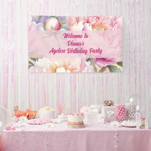 Aangepaste naam Roze Pioen Bloemen Partij Spandoek (Feest)