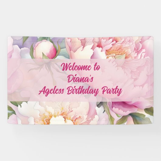 Aangepaste naam Roze Pioen Bloemen Partij Spandoek (Horizontaal)