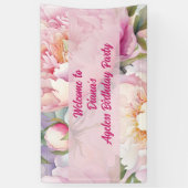 Aangepaste naam Roze Pioen Bloemen Partij Spandoek (Verticaal)