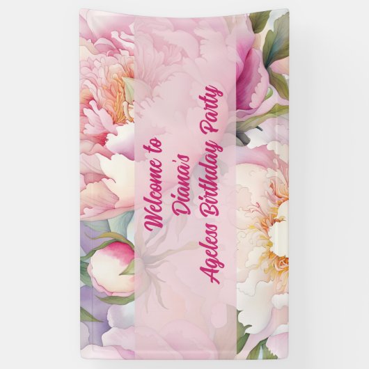 Aangepaste naam Roze Pioen Bloemen Partij Spandoek (Verticaal)