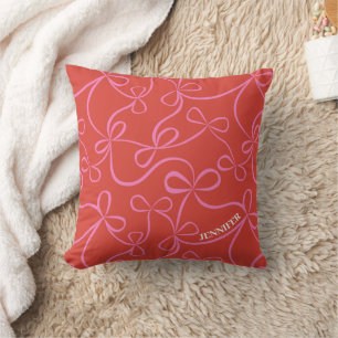 Aangepaste naam Roze & Rode Lint Boog Patroon Vaka Kussen