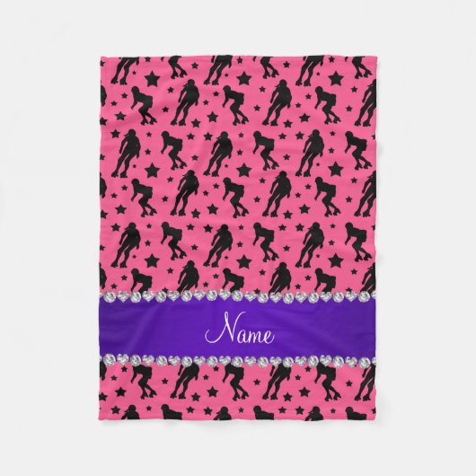Aangepaste naam roze roller derby sterren fleece deken (Voorkant)