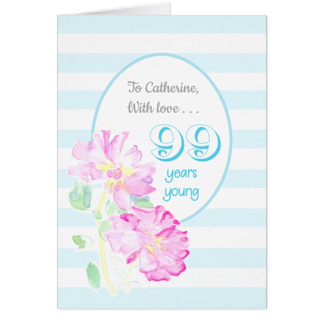 Aangepaste naam roze rozen en stripes 99e verjaard (Voorkant)