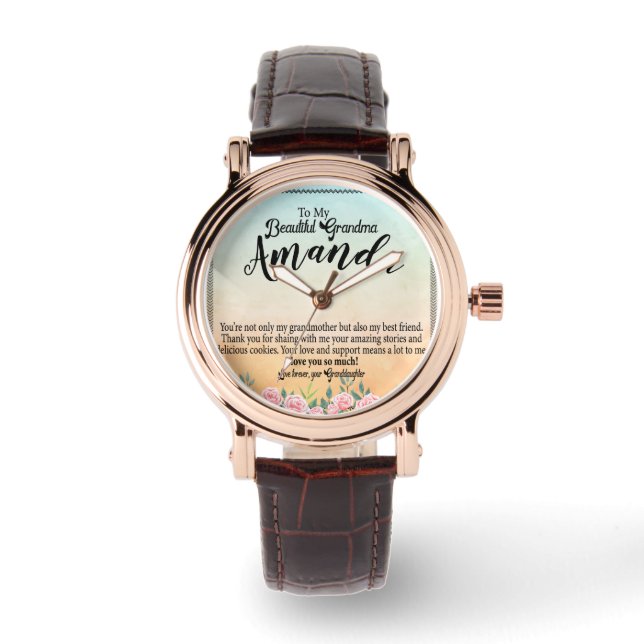 Aangepaste naam Roze rozenbericht voor oma Horloge (Voorkant)