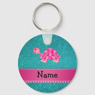 Aangepaste naam roze schildpad glitter sleutelhanger