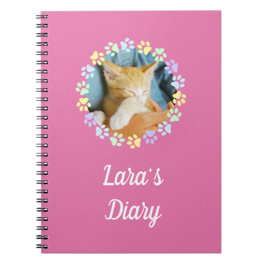 Aangepaste naam Roze Stomme Paws Diary Notitieboek (Voorkant)