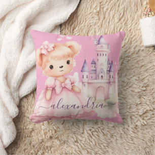 Aangepaste naam Roze teddybeer Meisjes Kussen