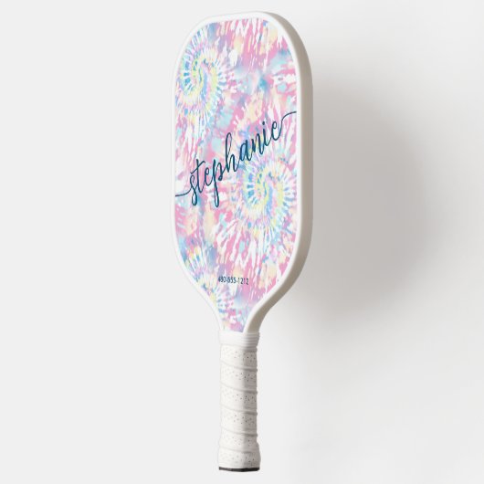 Aangepaste naam roze tie-kleurstofscript pickleball paddle (Links)