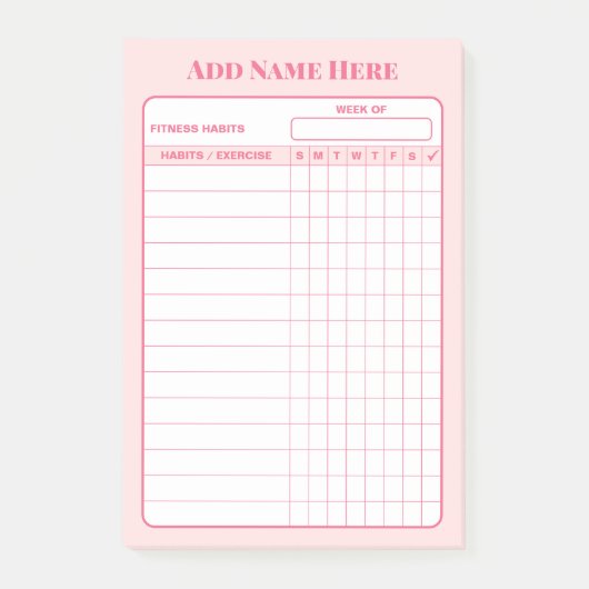 Aangepaste naam Roze Wekelijkse Gewoonte Tracker P Post-it® Notes (Voorkant)