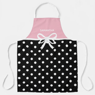 Aangepaste naam Roze zwarte polak Dot Ribbon Bow C Schort