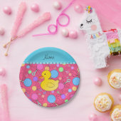Aangepaste naam rubbereend roze baby papieren bordje (Feest)