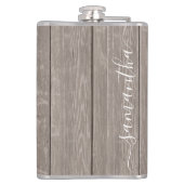 Aangepaste Naam Rustiek Elegant Teruggewonnen Hout Heupfles (Achterkant)