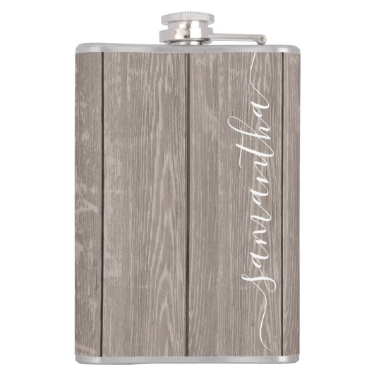Aangepaste Naam Rustiek Elegant Teruggewonnen Hout Heupfles (Achterkant)