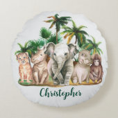 Aangepaste naam Safari Dieren Palmbomen Rond Kussen (Voorkant)