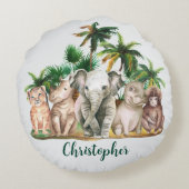 Aangepaste naam Safari Dieren Palmbomen Rond Kussen (Achterkant)