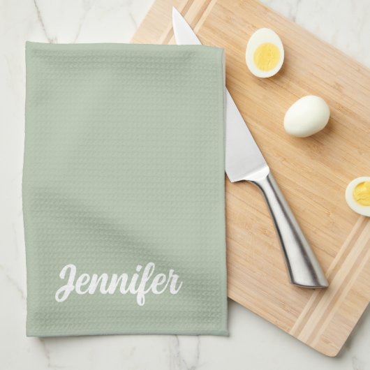 Aangepaste naam sage groen modern theedoek (Quarter Fold)