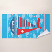Aangepaste naam Sailboat Kind Boy's Bath Towel Badhanddoek (Badhanddoek)