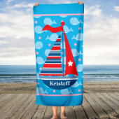 Aangepaste naam Sailboat Kind Boy's Bath Towel Badhanddoek